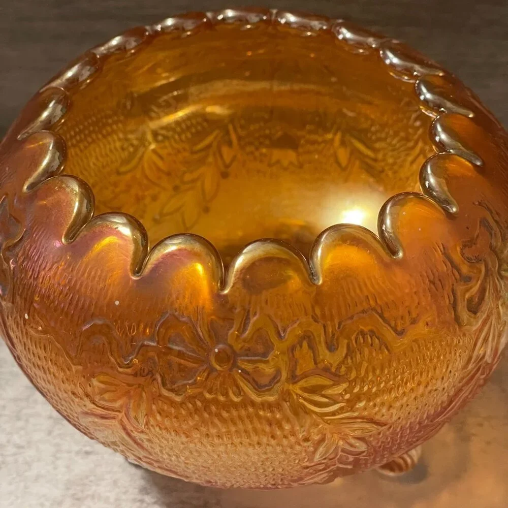 Vintage Fenton Garland and Bows Iridescent Carnival Marigold 4.5